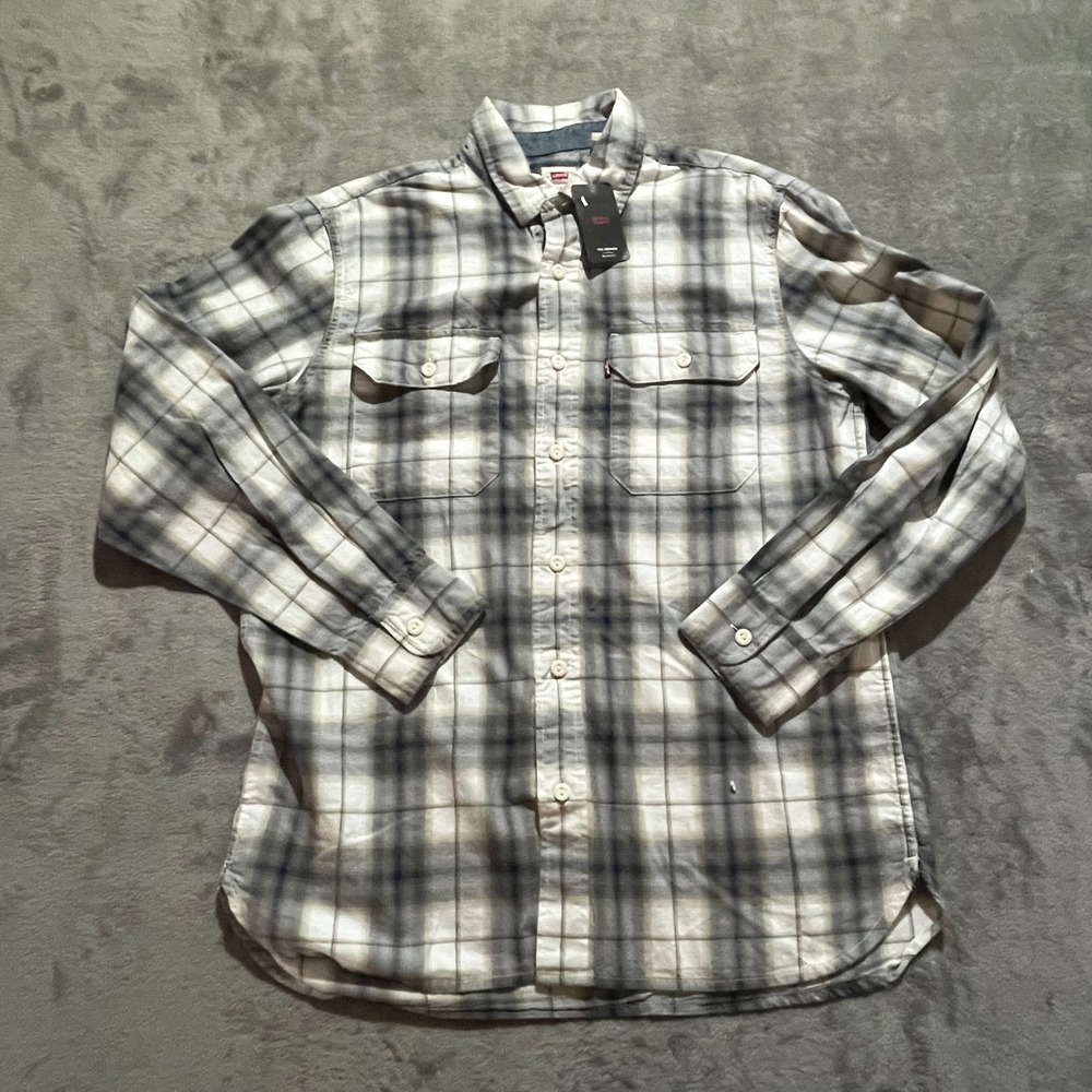 Levis The Worker Shirt Mens Small Grey White Plaid Relaxed Fit 19587-0372